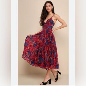 Lilia size xl black multi floral pleated dress new with tags